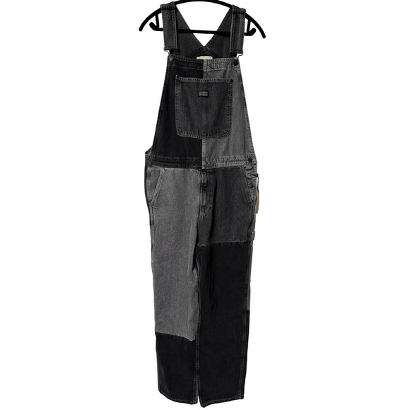 Pull&Bear Denim - Pull&Bear Patchwork Denim Overalls Black Grey Straight Leg Size M NWT